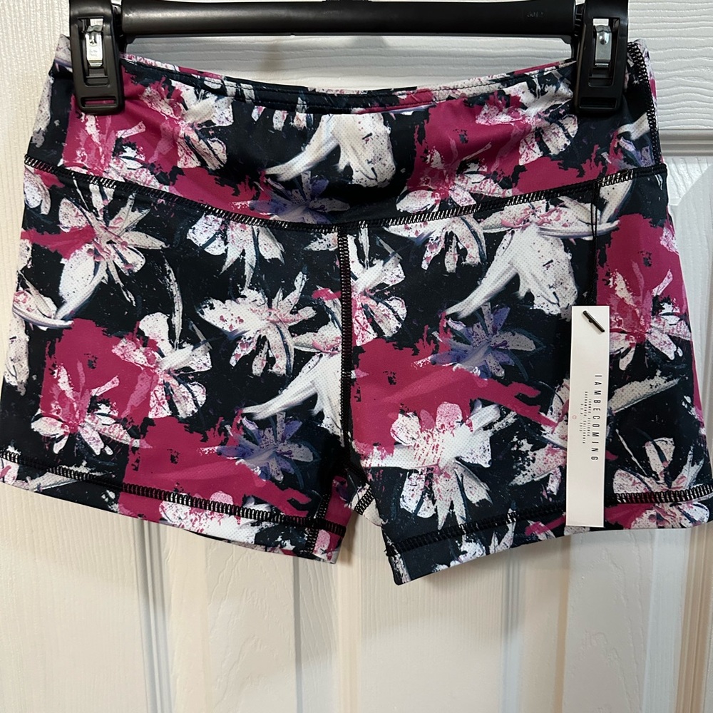 I Am Becoming Floral Athletic Shorts - Black and Pink